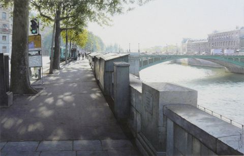 Les Bouquinistes, le Pont Notre-dame, et l'Hôtel-Dieu - Peinture - Thierry Duval Les Bouquinistes, le Pont Notre-dame, et l'Hôtel-Dieu - Peinture - Thierry Duval
