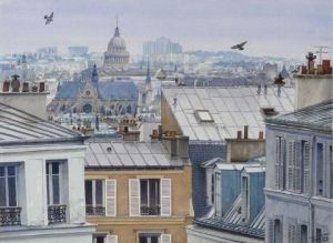 Peinture de Thierry Duval: Les toits de Paris après la pluie