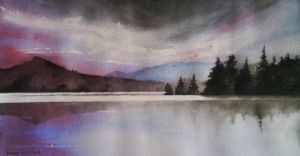 Peinture de A Chevereau: lac d'un soir
