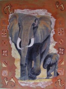 Peinture de Sabine Fighiera: au pas de l'éléphant