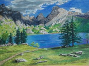Peinture de Robert Sechehaye: Lac de montagnes sous les nuages