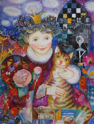  La princesse et son chaton - Peinture - OXANA ZAIKA