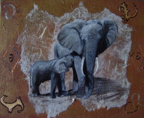 les éléphants - Peinture - Sabine Fighiera