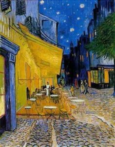 Peinture de Daniele_Leroy: Terrasse du café le soir (Van Gogh)