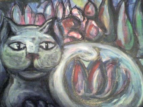 Un chat dans la nuit - Die Latze im Nacht - Peinture - Stephane CUNY