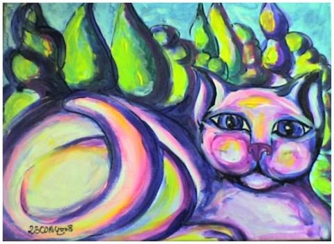 L'artiste Stephane CUNY - Le chat mauve