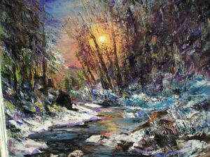 Peinture de litalien: le torrent en hiver