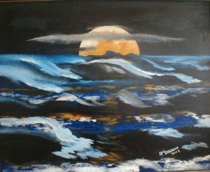 Peinture de anne-marie landron: mer sous la lune