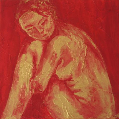 L'artiste nadia girouf - nu assis rouge et or