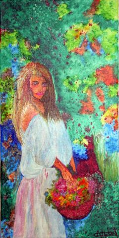 la femme aux fleurs - Peinture - dedecho
