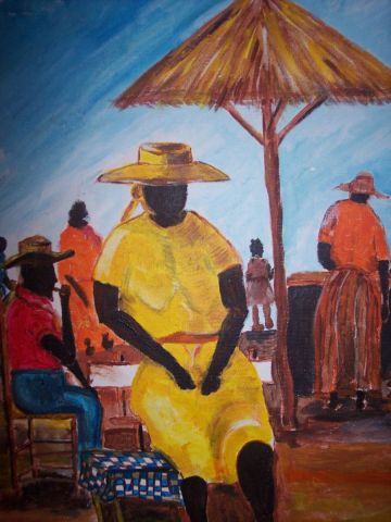 La dame en jaune au marché - Peinture - Gabriel Osson