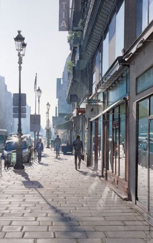 Contre-jour sur la rue de Rivoli - Peinture - Thierry Duval Contre-jour sur la rue de Rivoli - Peinture - Thierry Duval