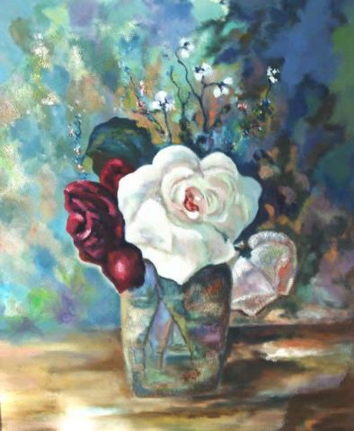rose Blanche - Peinture - Michelle  Bertrand
