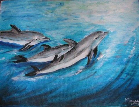 dauphins - Peinture - anne-marie landron