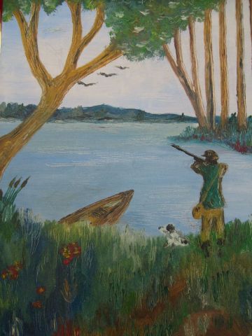 L'artiste DECOOL Pat - chasseur pres de l'étang