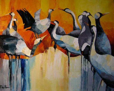 Les grues - Peinture - RIBEIRO Les grues - Peinture - RIBEIRO