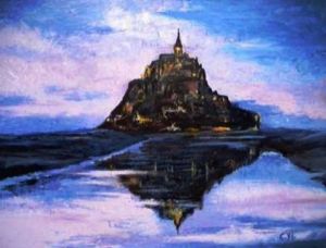 Peinture de Celine  : Crépuscule au Mont St-Michel