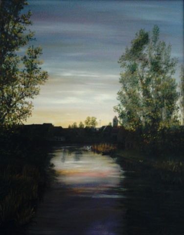 Sunset over the Krommesloot - Peinture - Maaike Poog