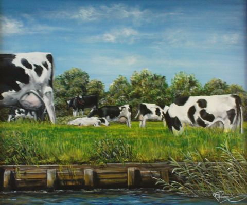 Grazing cattle - Peinture - Maaike Poog