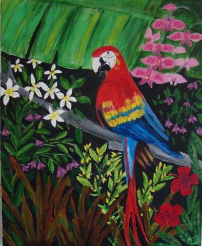 perroquet dans la forêt caledonienne - Peinture - marie therese bas