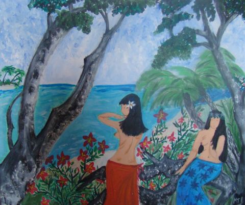 L'artiste marie therese bas - vahinés au bord du lagon