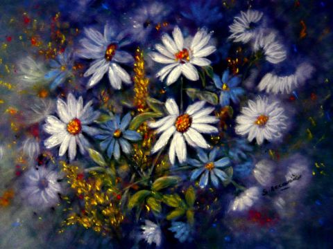 Les marguerites bleues - Peinture - Suzanne ACCARIES