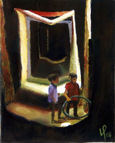 Enfants au Maroc - Peinture - Veronique Rond Frenot