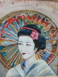 Peinture de Helene ROSENDO: la geisha aux yeux bleus