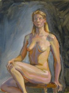 Peinture de Dominique  Amendola : Sitted nude