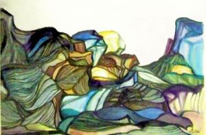 Peinture de JACQUELINE SARAH UZAN: LES ROCHES BLEUES