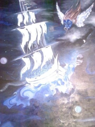 L'ange  de  la  nuit  et  le  voilier  fantôme - Peinture - Pepe Luis Saavedra 