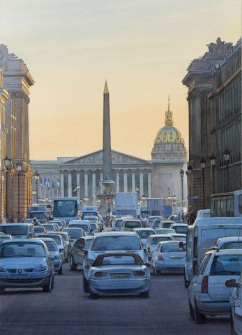 Scène d'embouteillage Place de la Concorde - Peinture - Thierry Duval Scène d'embouteillage Place de la Concorde - Peinture - Thierry Duval