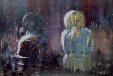 Les deux petites filles - Peinture - Ghyslaine C L G