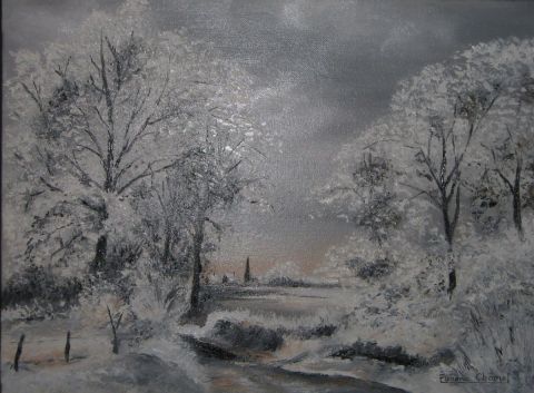 campagne sous la neige - Peinture - Eugene Chomel