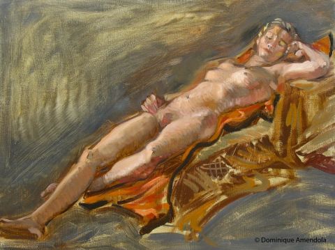 Resting nude - Peinture - Dominique  Amendola 
