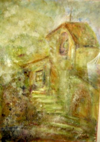 Maison perdue dans les champs - Peinture - yanou