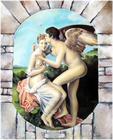Psyché et l'Amour (reproduction de François Gérard) huile  - Peinture - Lydie grandroques