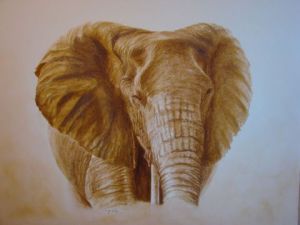 Peinture de CLAUDINE PINIAU: tête éléphant