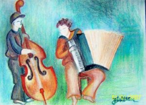 Peinture de JACQUELINE SARAH UZAN: LES MUSICIENS DU DIMANCHE