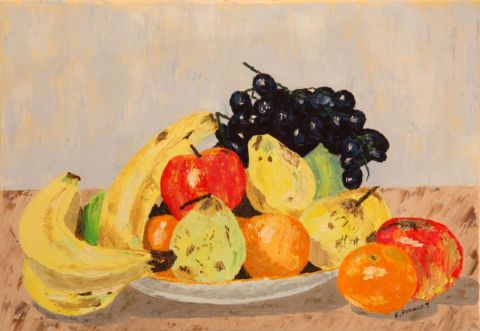 Coupe de fruits variés - Peinture - Le Champenois