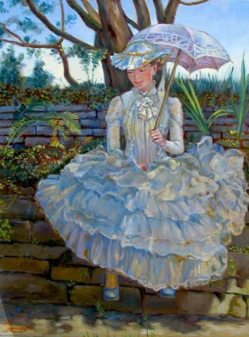 Jeune femme au parasol - Peinture - Dominique  Amendola 