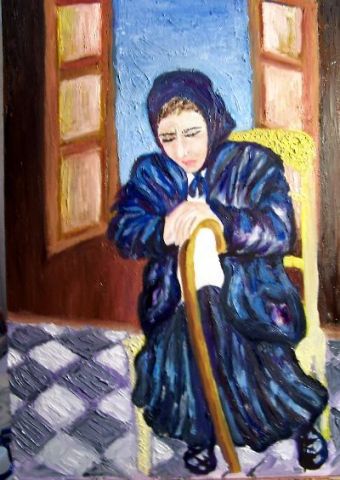 femme a sa fenêtre - Peinture - JACQUELINE SARAH UZAN