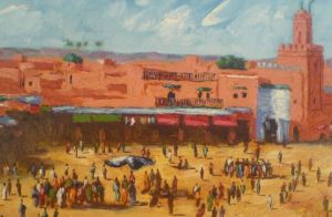 Peinture de elalaoui: place jamaa el fna à Marrakech