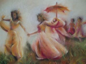 Peinture de FREDERIQUE NALPAS: Dans les champs (jeune filles en fleur)