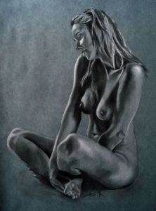 Dessin de Philippe FLOHIC: Femme nue assise au sol 260109
