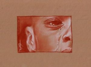 Dessin de Philippe FLOHIC: visage d'enfant en pleurs 200508