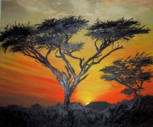 Peinture de A BRUNELLO: Coucher de soleil en afrique