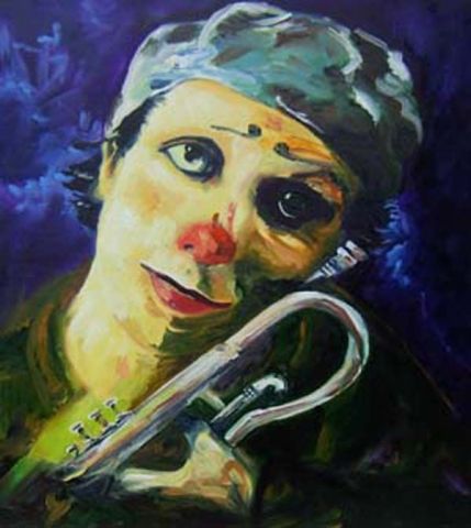 Clown à la trompette - Peinture - Martine Bach