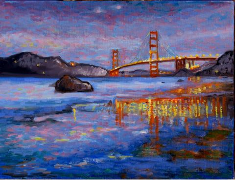 Golden gate bridge la nuit - Peinture - Dominique  Amendola 