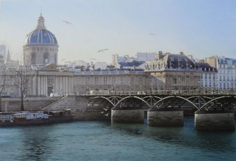 L'Académie française et la Passerelle des Arts - Peinture - Thierry Duval L'Académie française et la Passerelle des Arts - Peinture - Thierry Duval